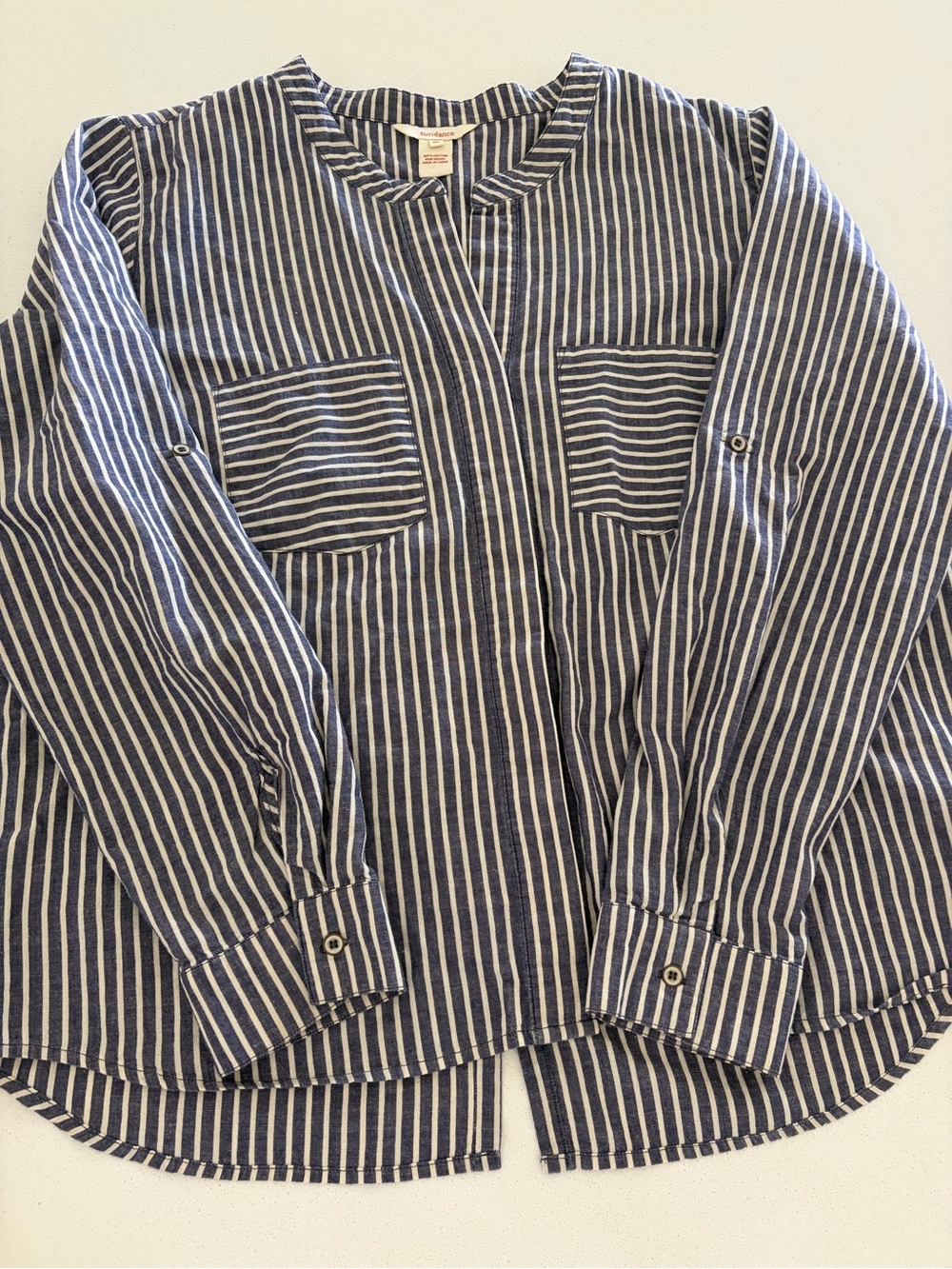 Sundance Navy and White Vertical Stripe Button-Down Shirt